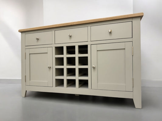 White Wax Finished Oak Top & Grey Painted Winerack Sideboard RRP £599