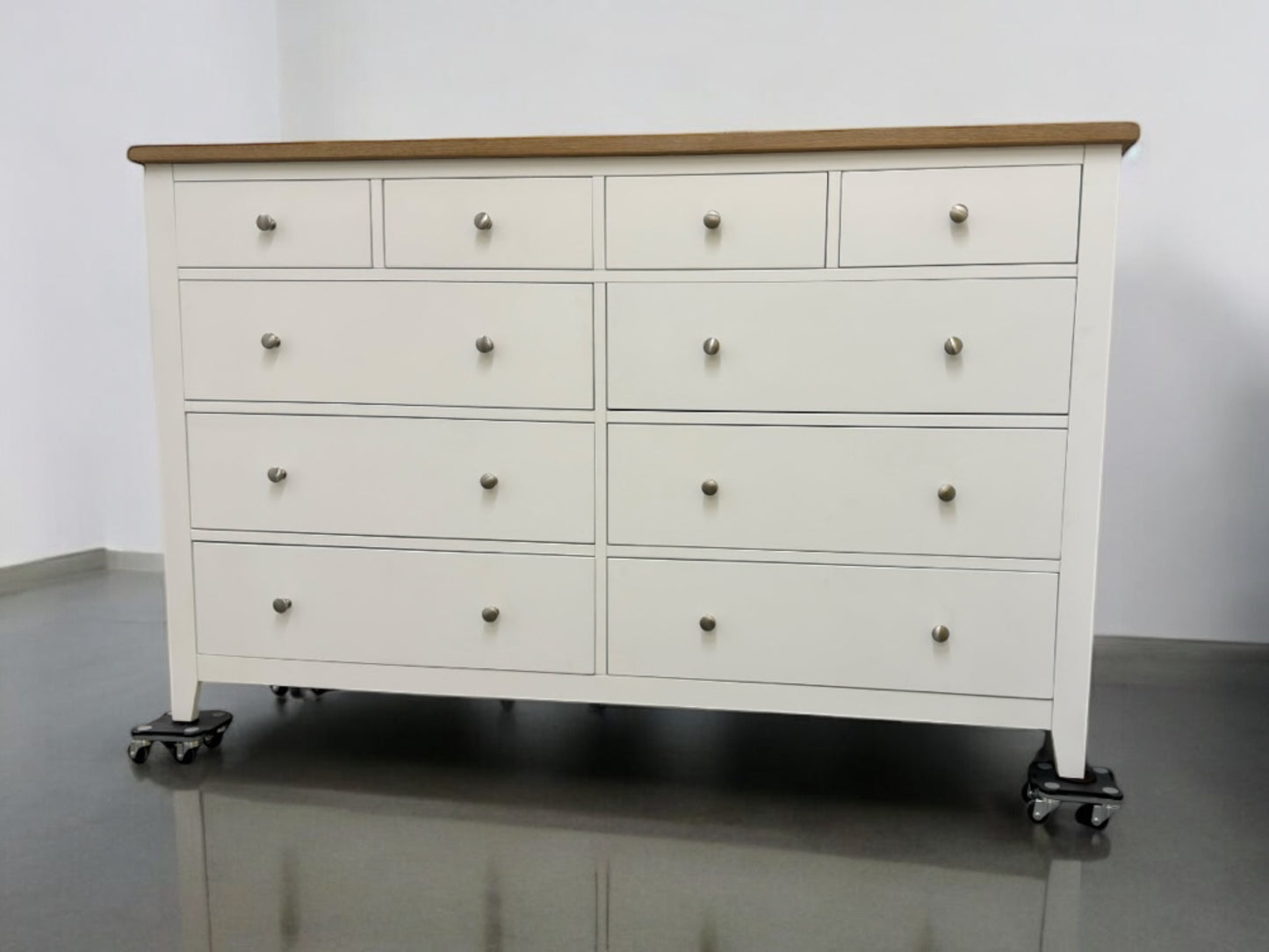 White Wax Finished Oak Top & Pure White Painted 10 Drawer Chest RRP £1100