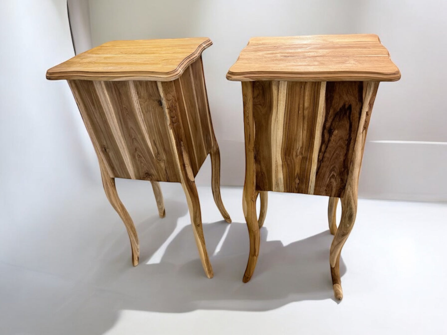 Solid Oiled Teak Wood 3 Drawer Bedside Tables/ Side Tables/ Lamp Tables