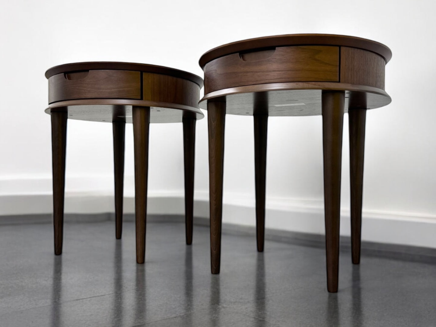 Bentleys Solid Walnut Lamp Tables With Drawer