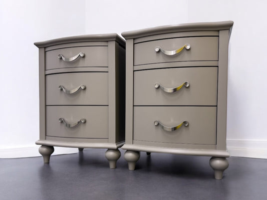 Bentleys Solid Wood & Grey Painted 3 Drawer Bedside Tables RRP £792