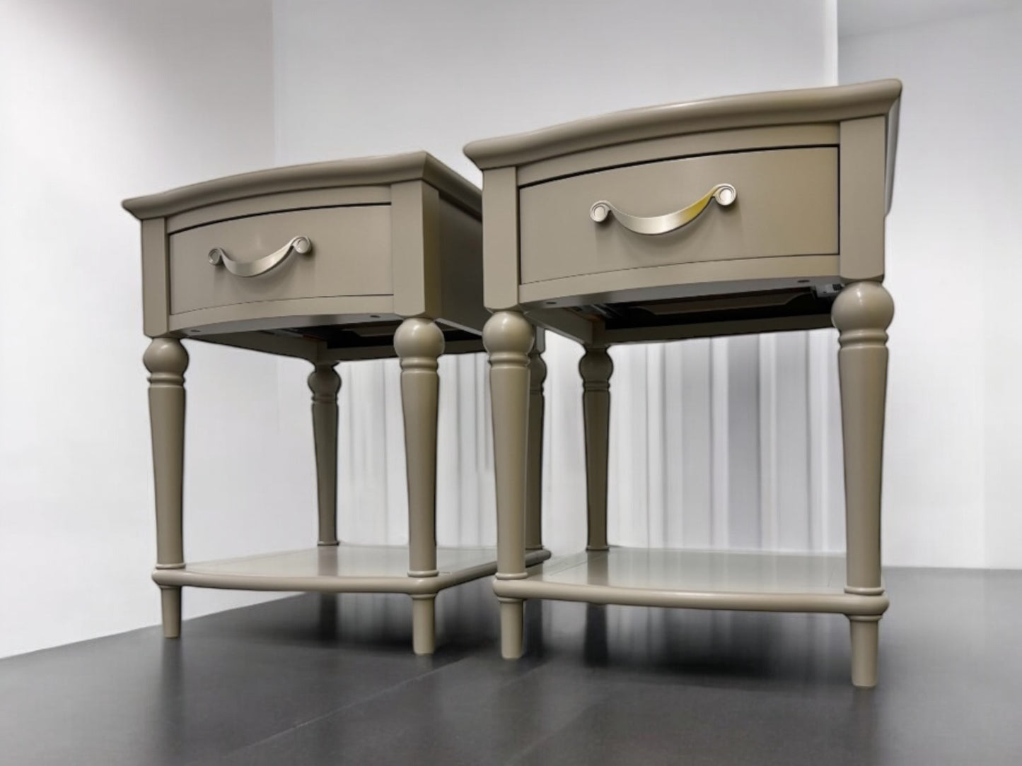 Bentleys Solid Wood & Grey Painted Bedside Tables RRP £489