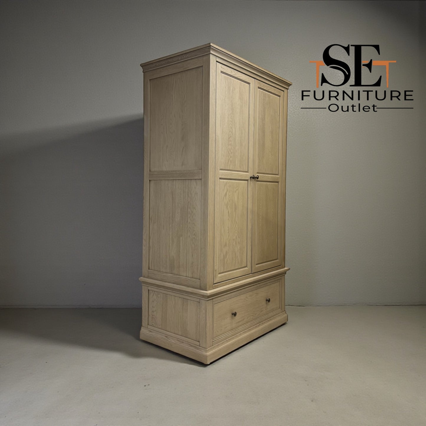 Weathered Oak Double Wardrobe with Glass Mirror & Tie Rack Burleigh Range From Oak Furnitureland RRP £1099