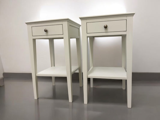 Solid Wood & Warm White Painted Narrow Bedside Tables RRP £250