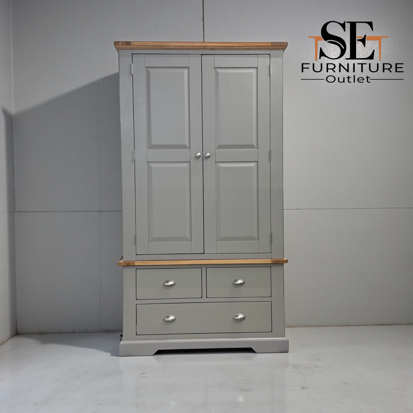 Solid Oak & Grey Painted Kitchen Larder St Ives Range From Oak Furnitureland RRP £1399