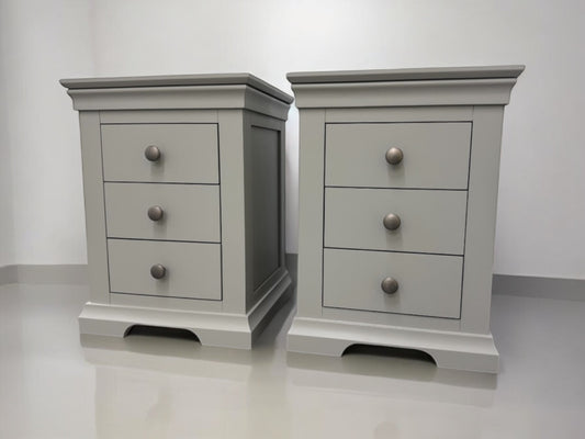 Solid Wood Frame Pebble Grey Bedside Tables RRP £169 Each