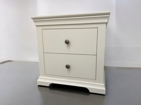 Solid Wood Frame & Warm White Painted 2 Large Drawer Bedside Table RRP £275