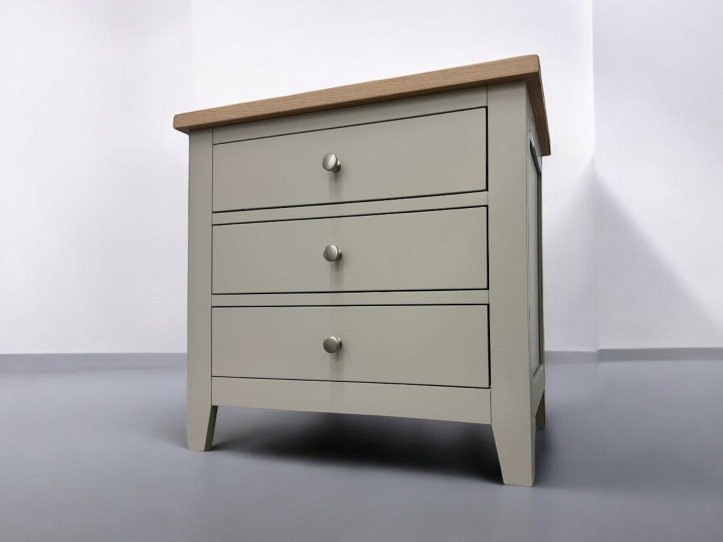 Cotswold Company Oak & Grey Painted 3 Drawer Jumbo Bedside Table, Grey RRP £299