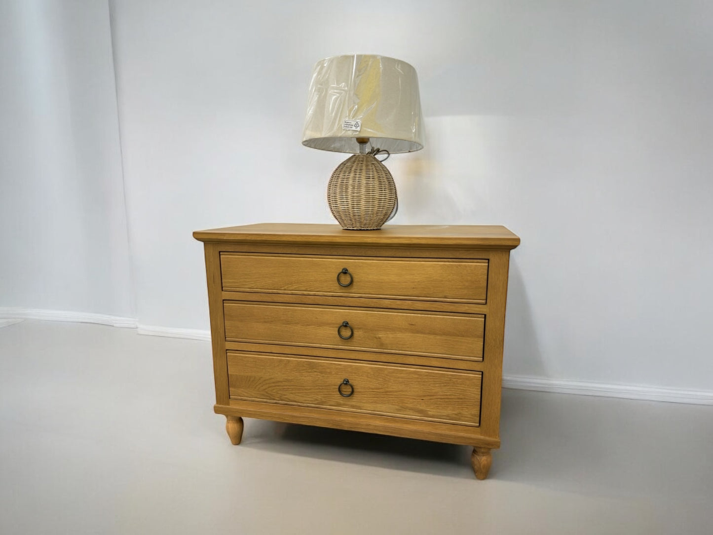 Solid Mellow Oak Large 3 Drawer Bedside Table