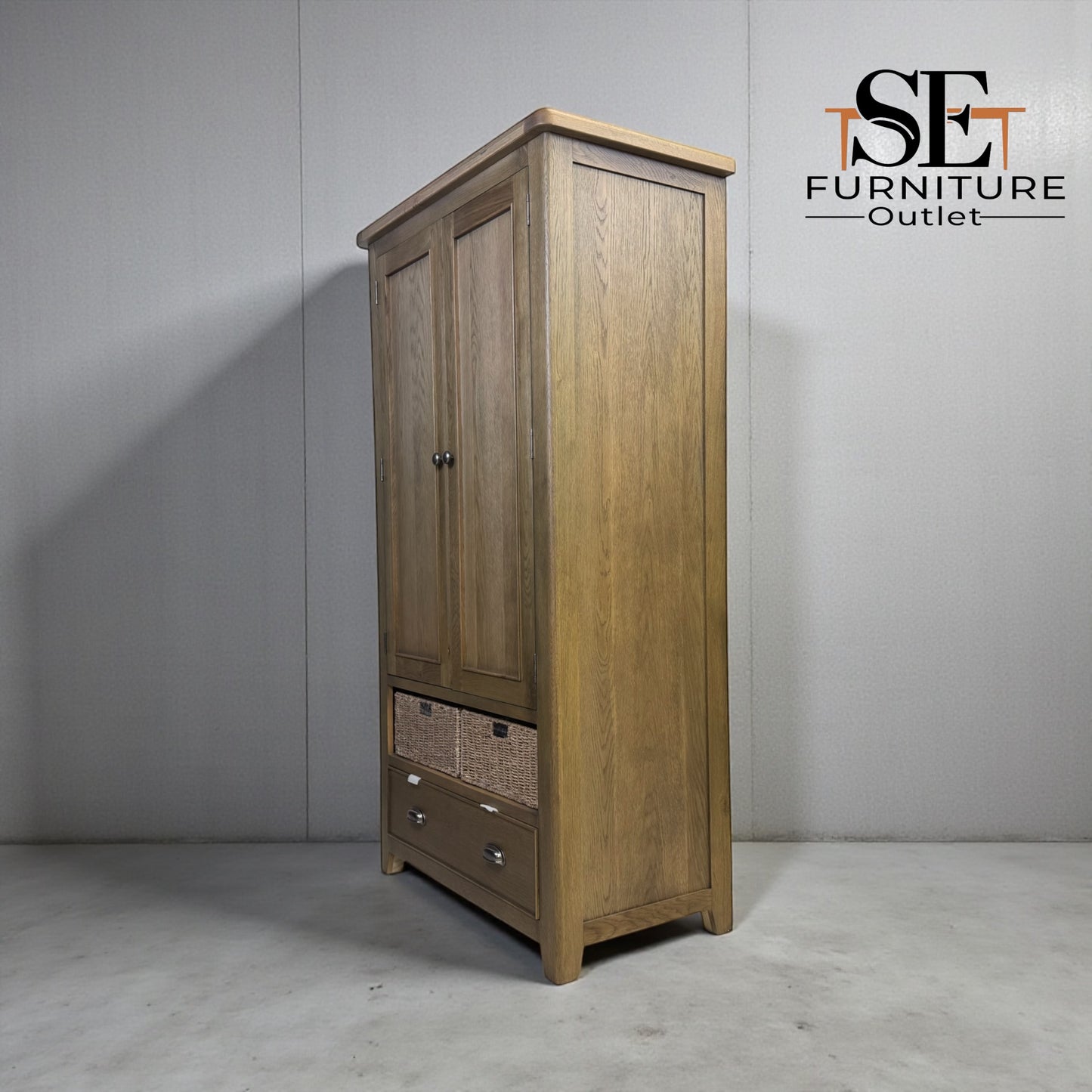 Solid Chunky Smoked Oak Double Larder with Rounded Corners & Storage Baskets RRP £1299