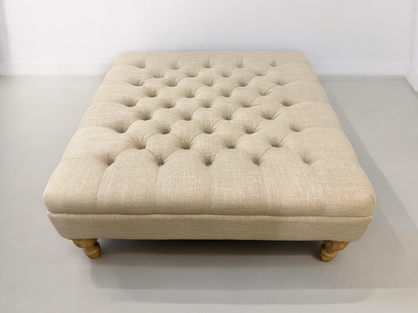 Hand Buttoned Coffee Table Stone Linen With Oak Legs RRP £299