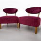 Pair Of Crimson Velvet Fabric Casual Chairs With Solid Oak Frame