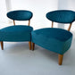 Pair Of Sea Green Velvet Fabric Casual Chairs With Solid Oak Frame