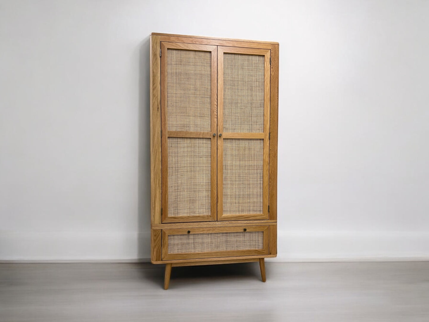 Solid Oak & Rattan Double Wardrobe RRP £1199 (No Veneer, MDF or Chipboard Used)