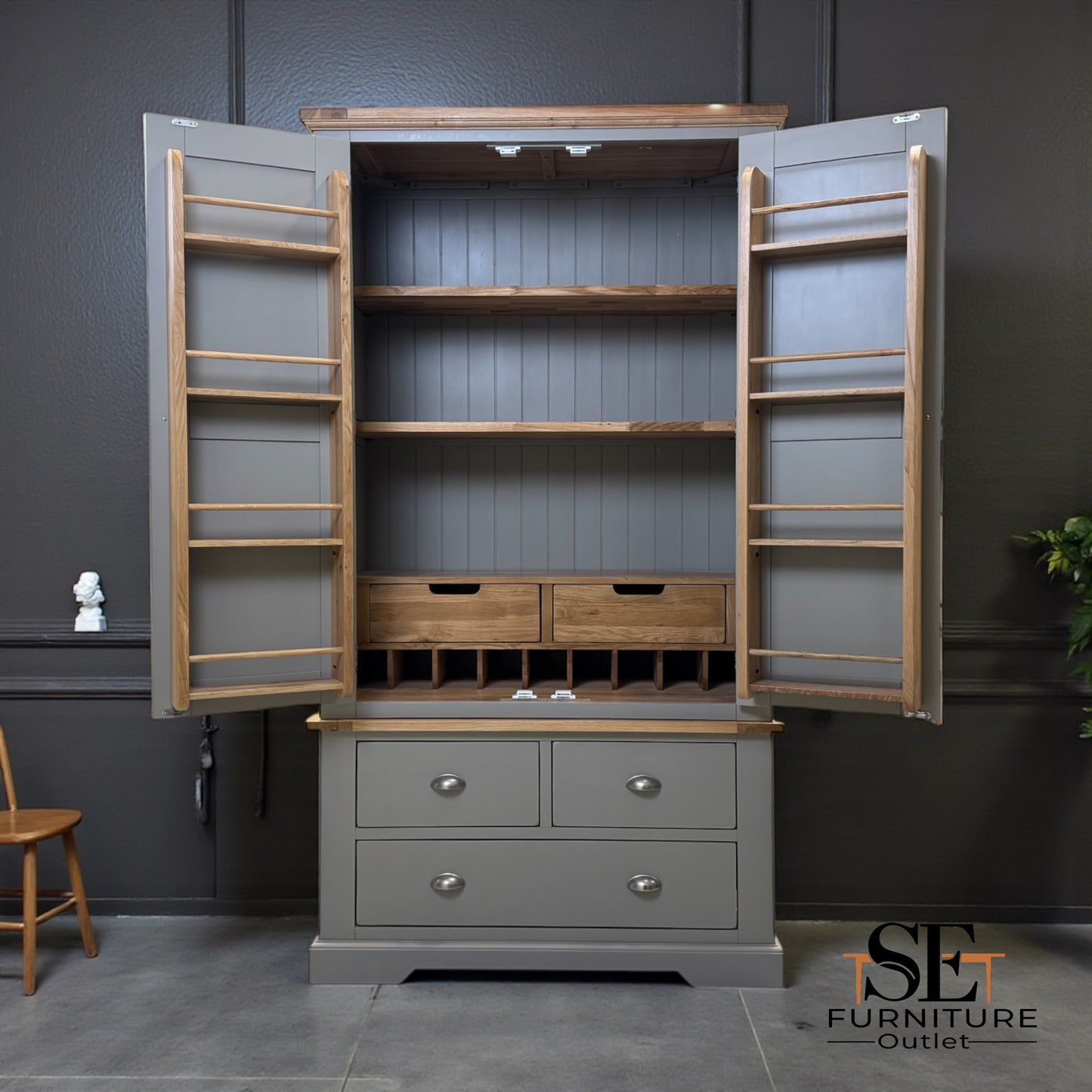 Solid Oak & Grey Painted Kitchen Larder St Ives Range From Oak Furnitureland RRP £1399