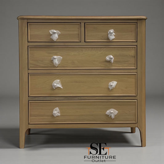 Light Natural Solid Oak 5 Drawer Chest, Newton Range From Oak Furnitureland RRP £599