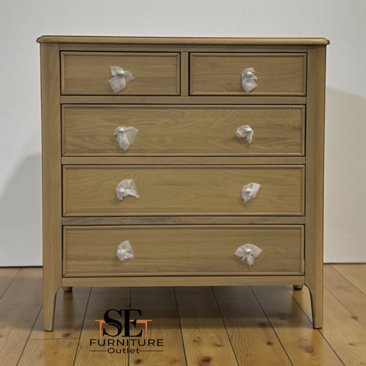 Light Natural Solid Oak 5 Drawer Chest, Newton Range From Oak Furnitureland RRP £599