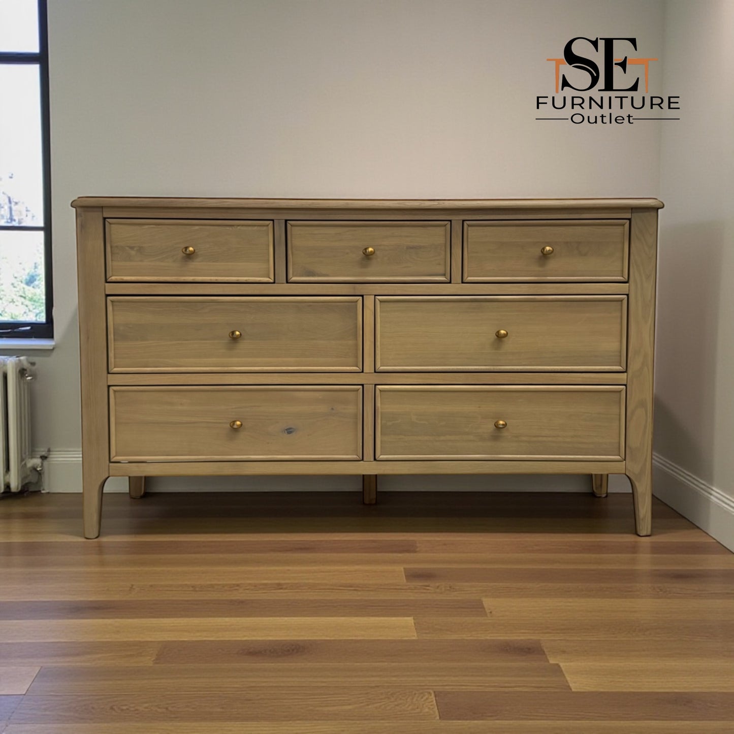 Light Natural Solid Oak 7 Drawer Chest, Newton Range From Oak Furnitureland RRP £679