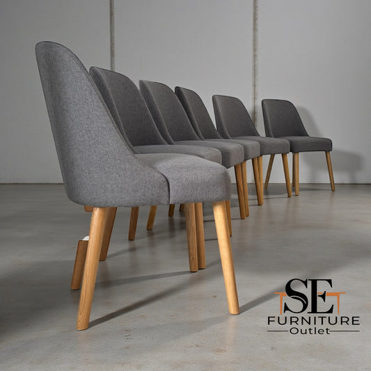 Set of 6 Grey Fabric & Oak Leg Dining Chairs from Oak Furnitureland