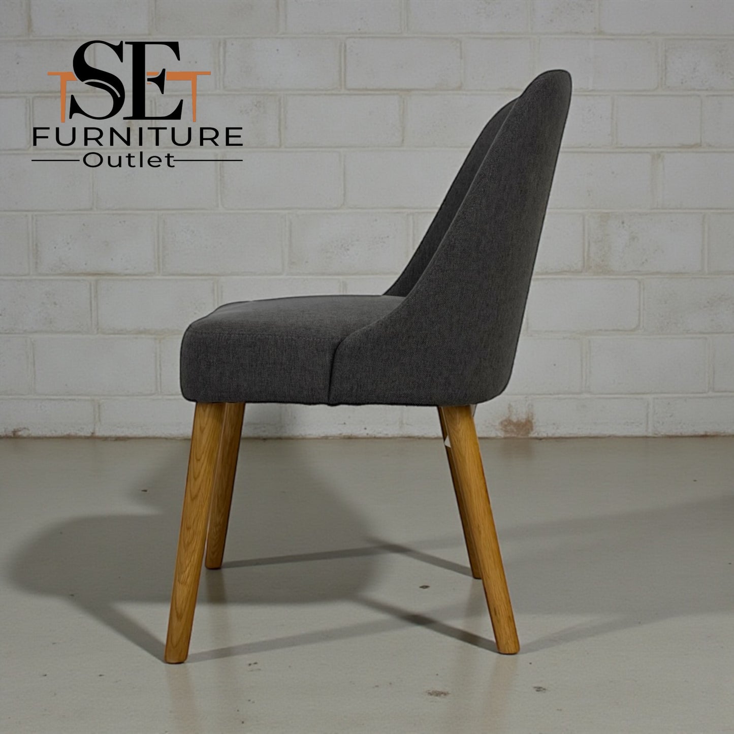 Set of 6 Grey Fabric & Oak Leg Dining Chairs from Oak Furnitureland