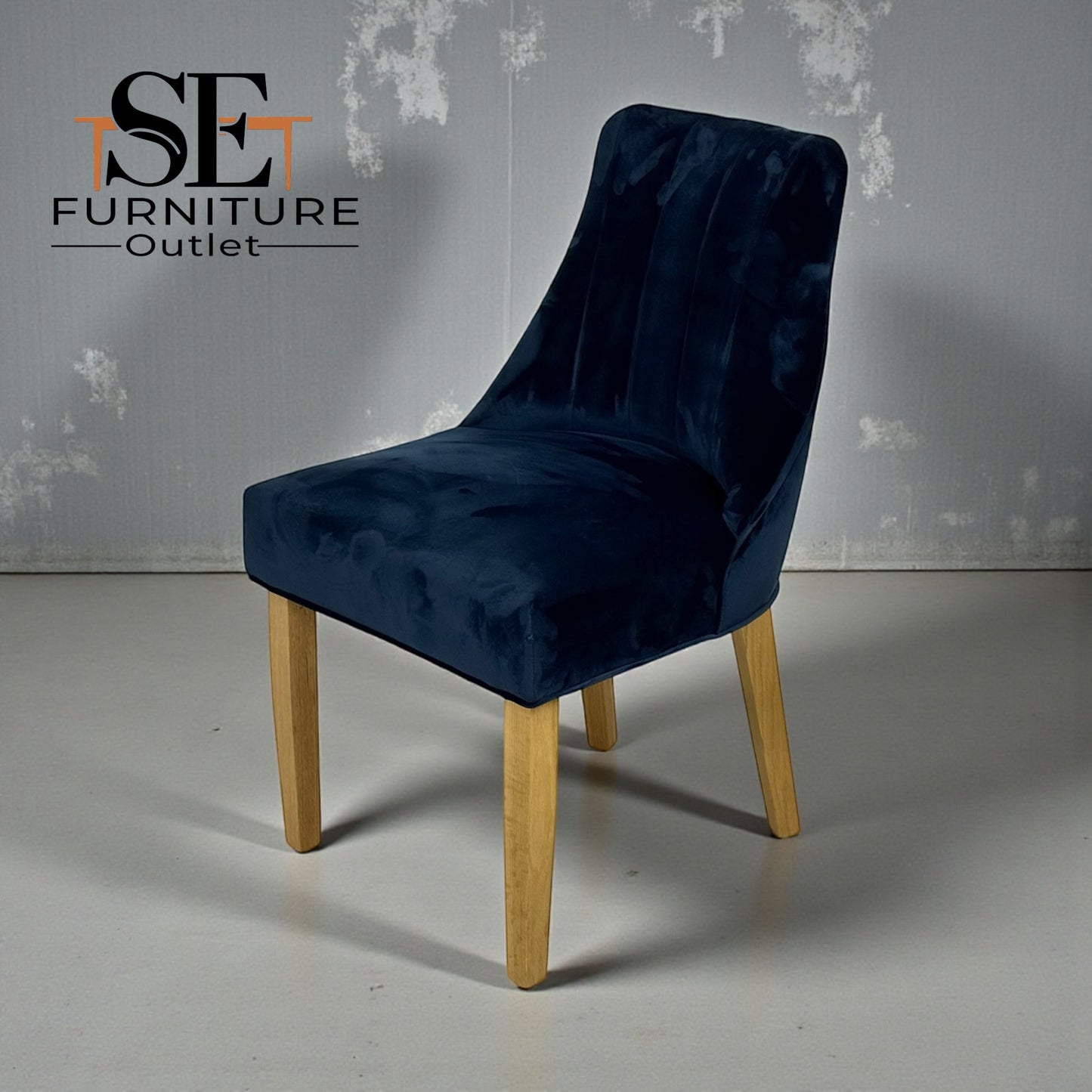 Set of 6 Natural Oak Legs in Midnight Velvet Dining Chairs, from Oak Furnitureland RRP £260 each