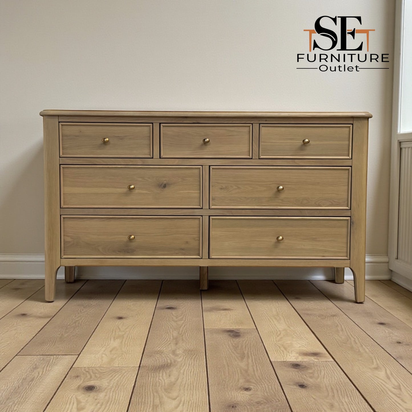 Light Natural Solid Oak 7 Drawer Chest, Newton Range From Oak Furnitureland RRP £679