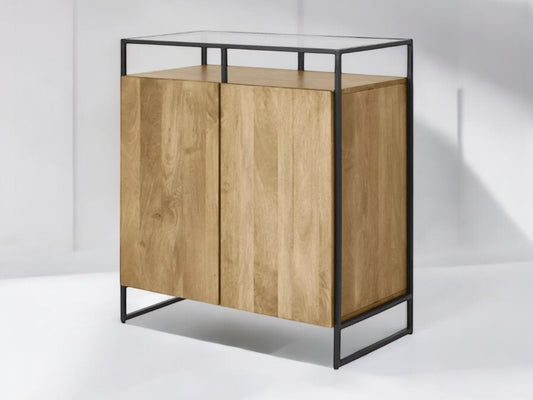 MADE.Com Light Mango Wood Kilby Compact Sideboard with Glass Top RRP £535