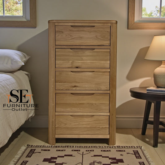 Natural Solid Oak Tallboy Romsey Range From Oak Furnitureland RRP £499