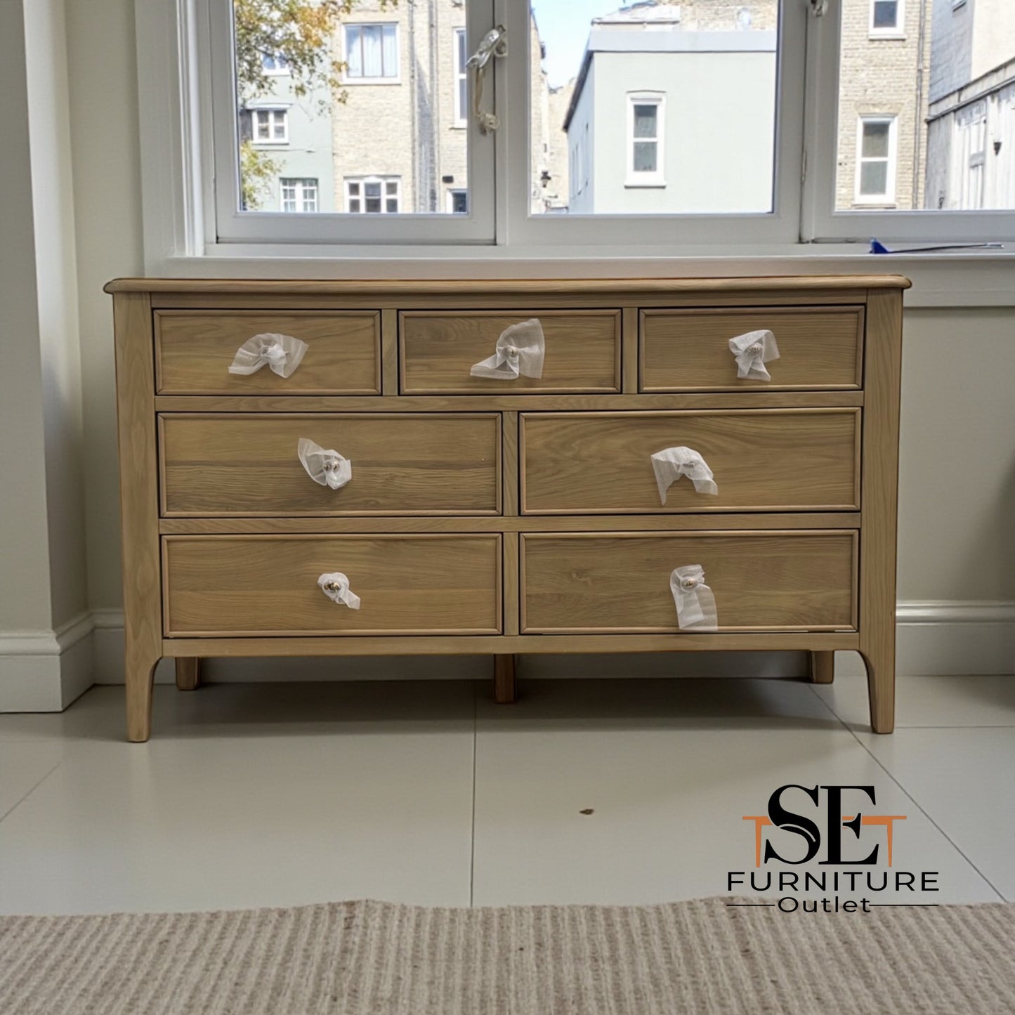 Light Natural Solid Oak 7 Drawer Chest, Newton Range From Oak Furnitureland RRP £679