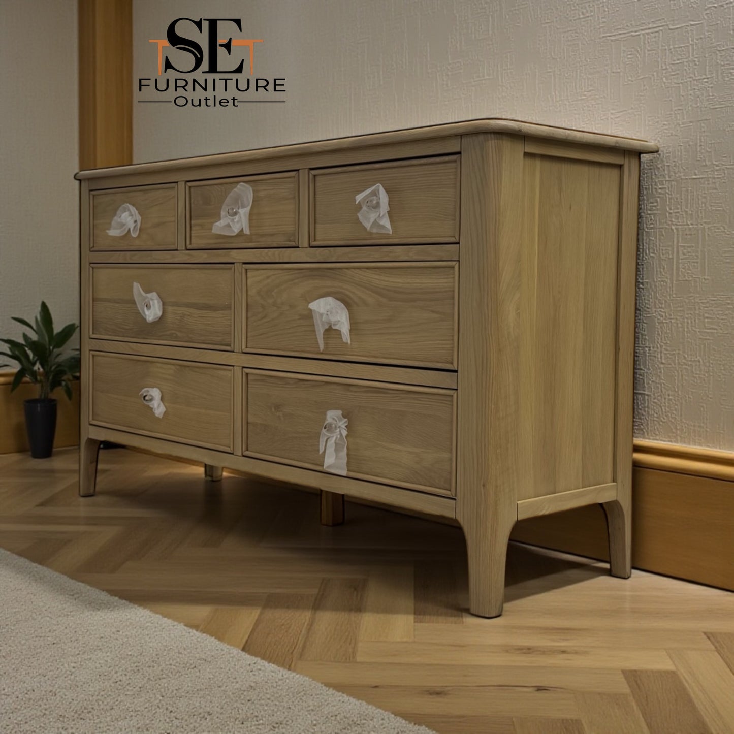 Light Natural Solid Oak 7 Drawer Chest, Newton Range From Oak Furnitureland RRP £679