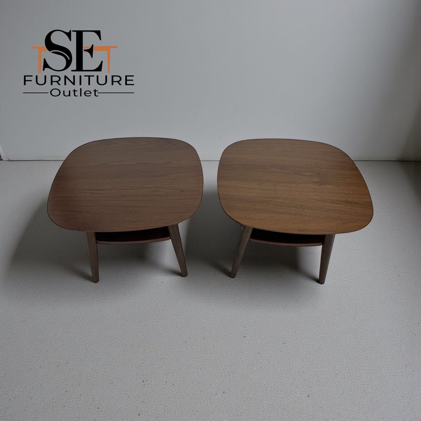 Bentleys Solid Walnut Wood Side Tables With Shelf RRP £429