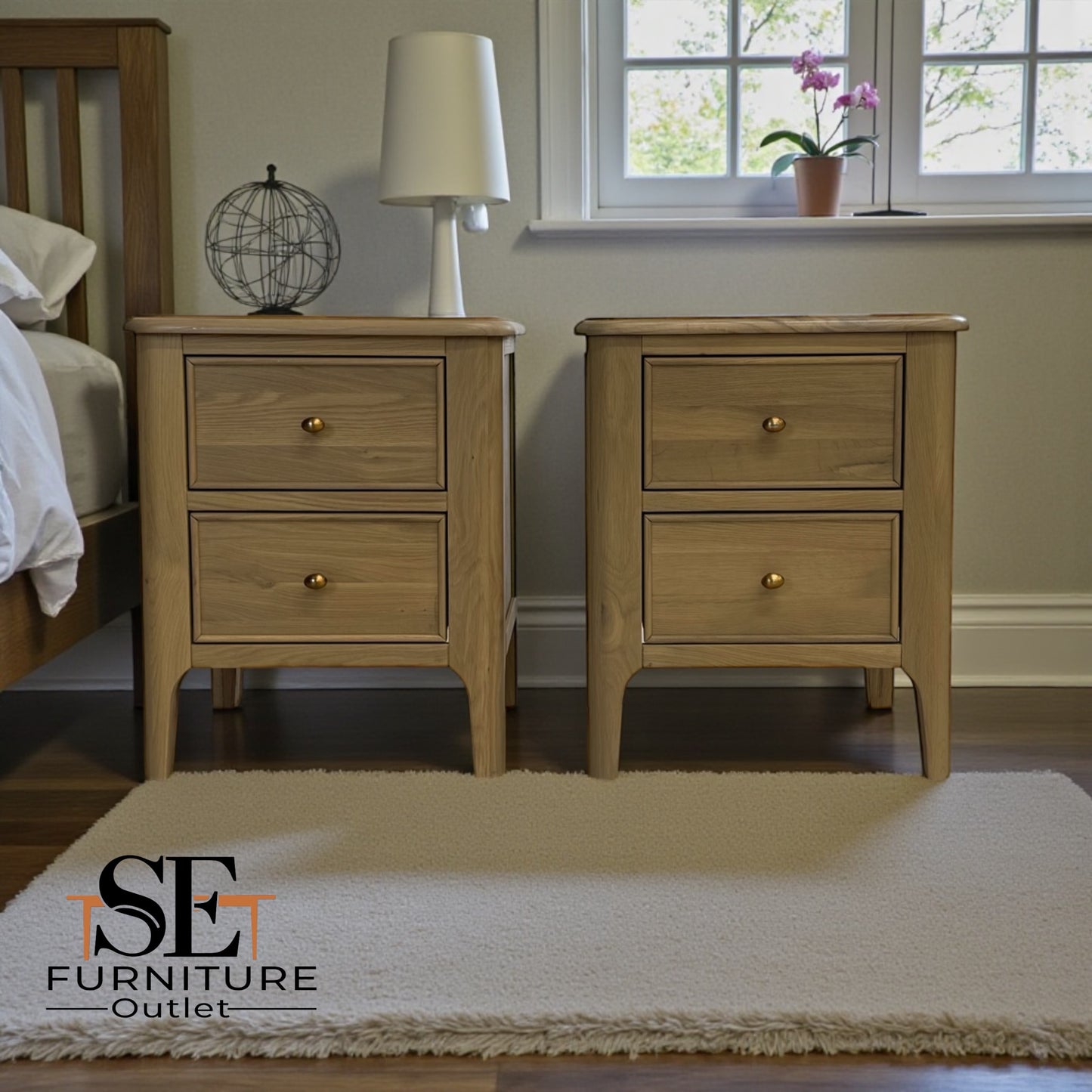Light Natural Solid Oak 2 Drawer Bedside Tables Newton Range From Oak Furnitureland RRP £498