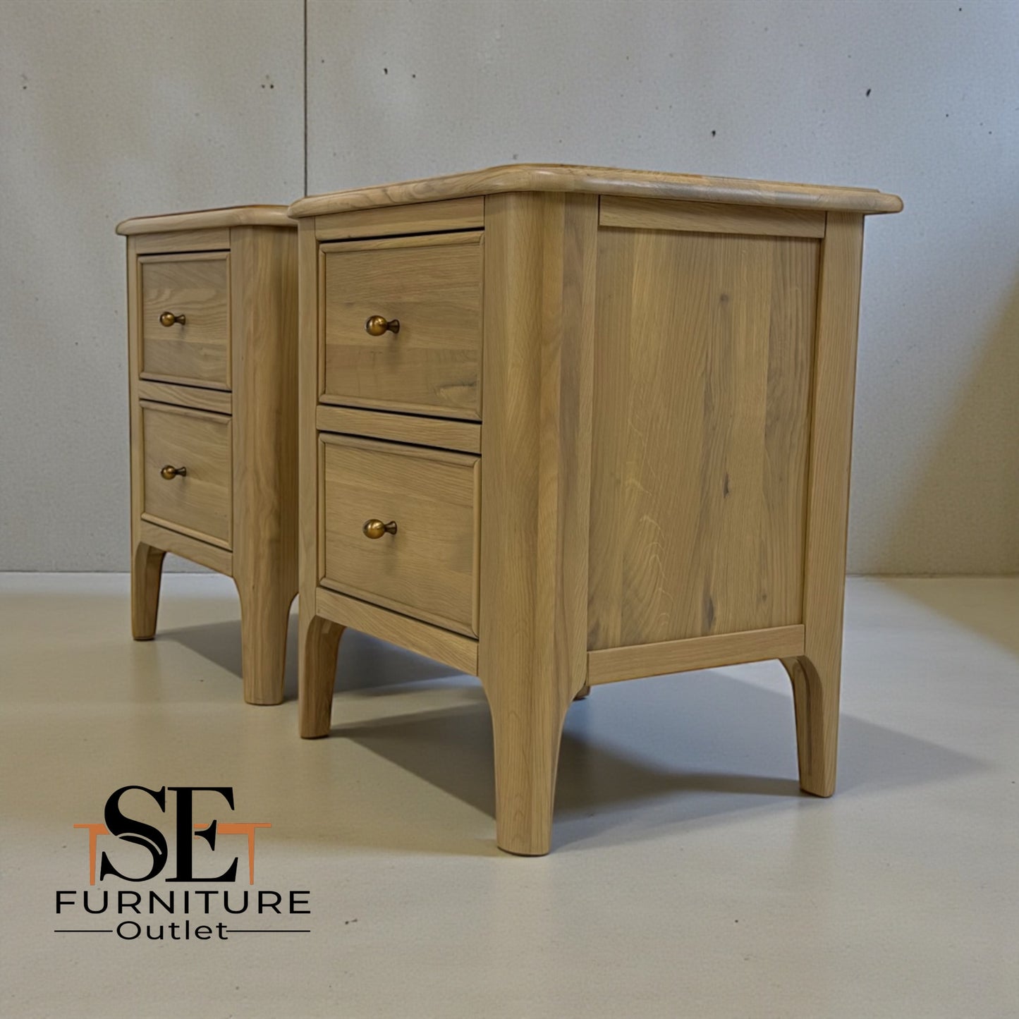 Light Natural Solid Oak 2 Drawer Bedside Tables Newton Range From Oak Furnitureland RRP £498