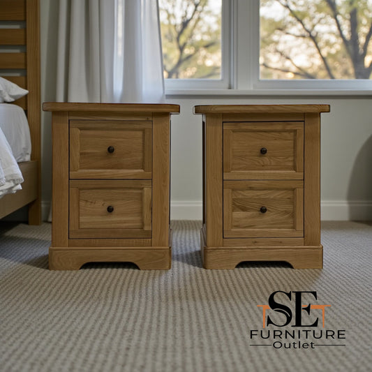 Natural Solid Oak 2 Drawer Bedside Tables Brennan Range From Oak Furnitureland RRP £598