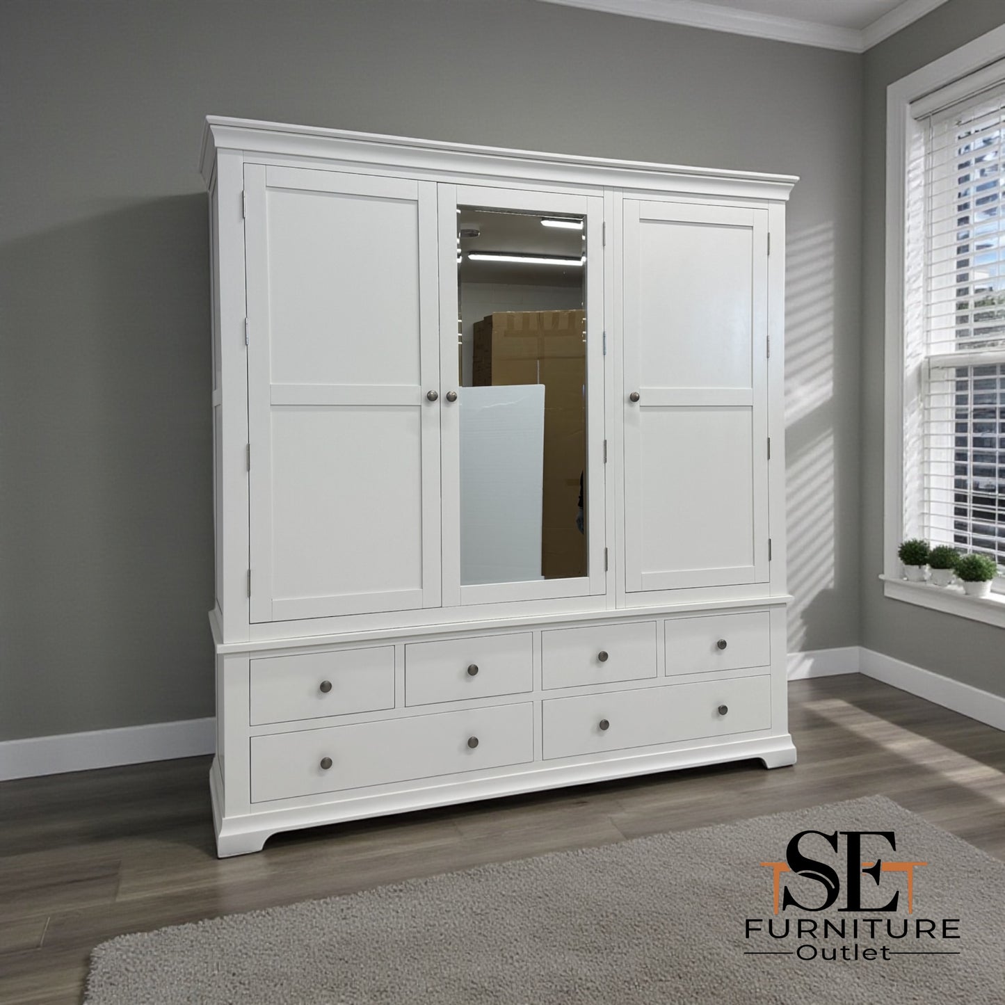 Solid Wood Frames & Warm White Painted Chantilly Grand Triple Wardrobe RRP £1899