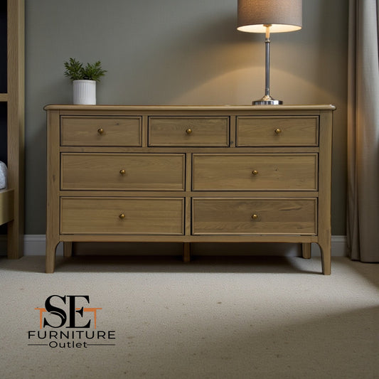 Light Natural Solid Oak 7 Drawer Chest, Newton Range From Oak Furnitureland RRP £679