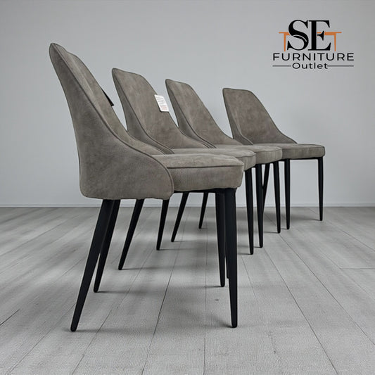 Set of 4 Grey Suede Dining Chairs with Black Metal Legs, Aria Range from Oak Furnitureland RRP £220