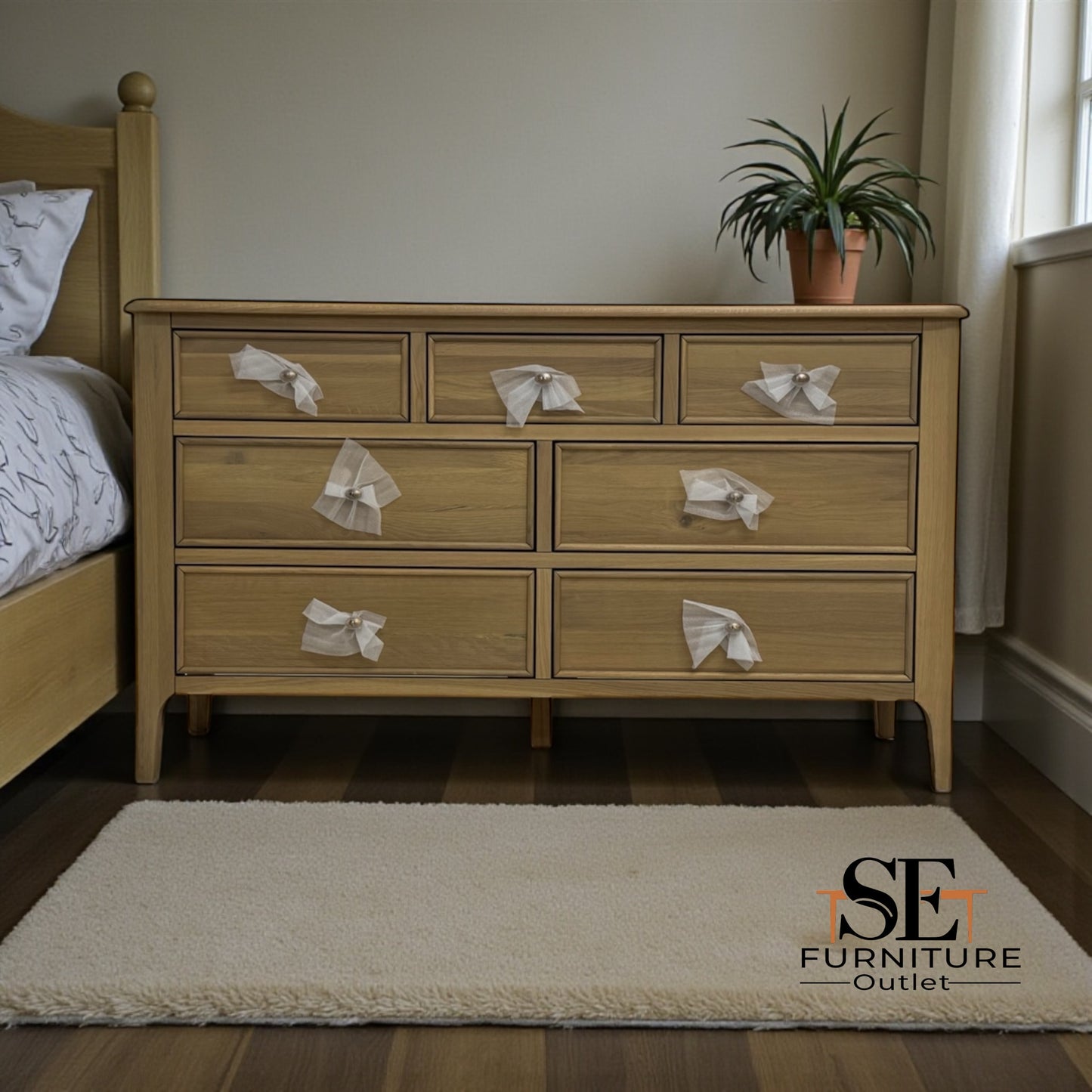 Light Natural Solid Oak 7 Drawer Chest, Newton Range From Oak Furnitureland RRP £679