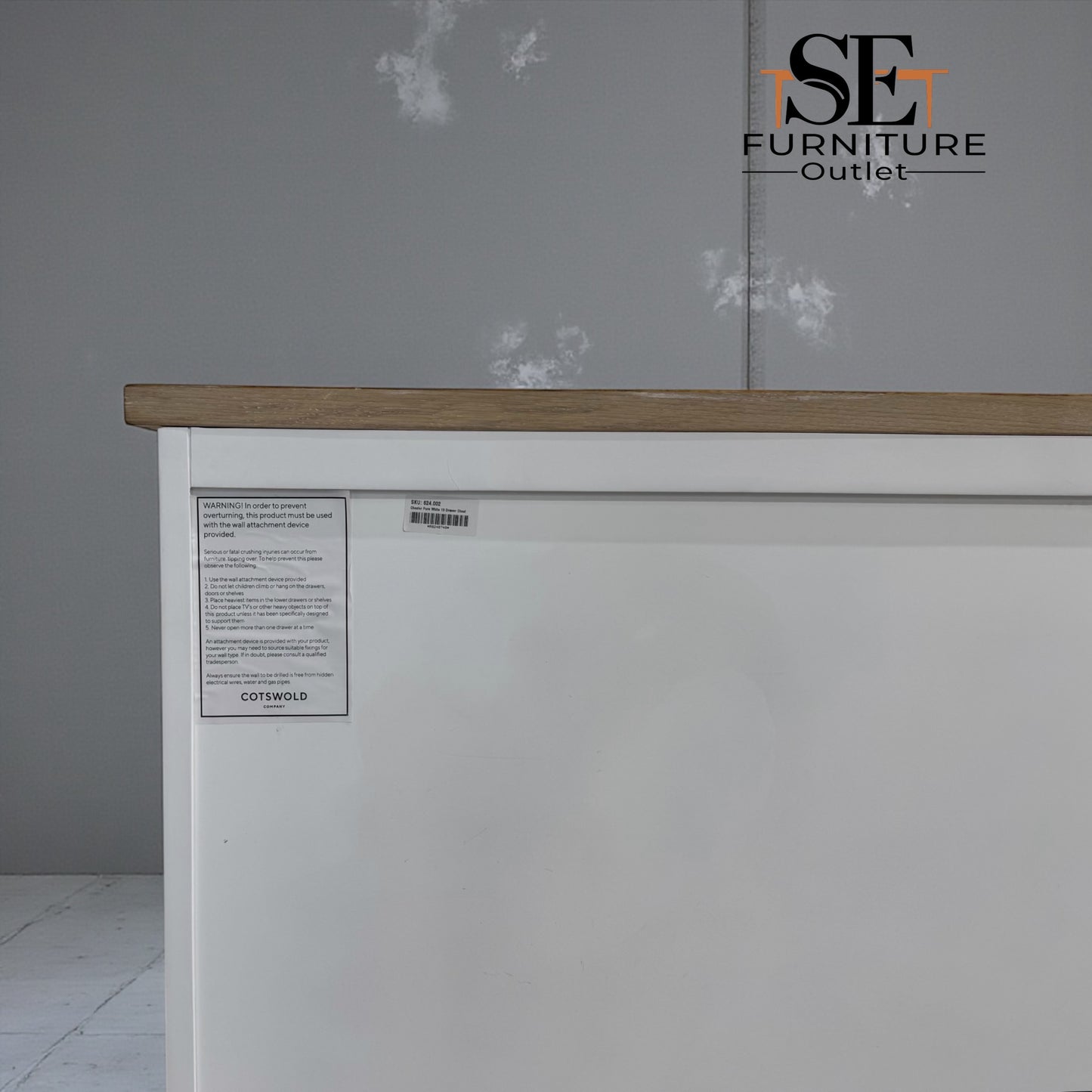 White Wax Finished Oak Top 10 Drawer Chest, Chester Pure White Range RRP £1100