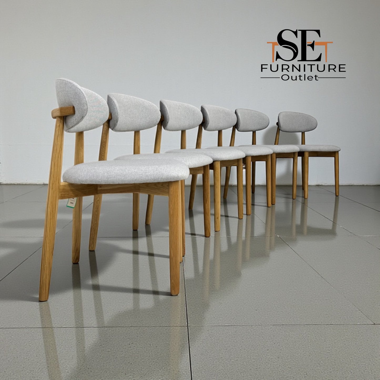 Set of 6 Natural Oak Dining Chairs in Cloud Grey, OTIS Range From Oak Furnitureland RRP £260 each