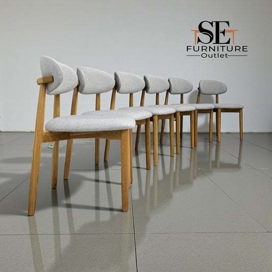 Set of 6 Natural Oak Dining Chairs in Cloud Grey, OTIS Range From Oak Furnitureland RRP £260 each