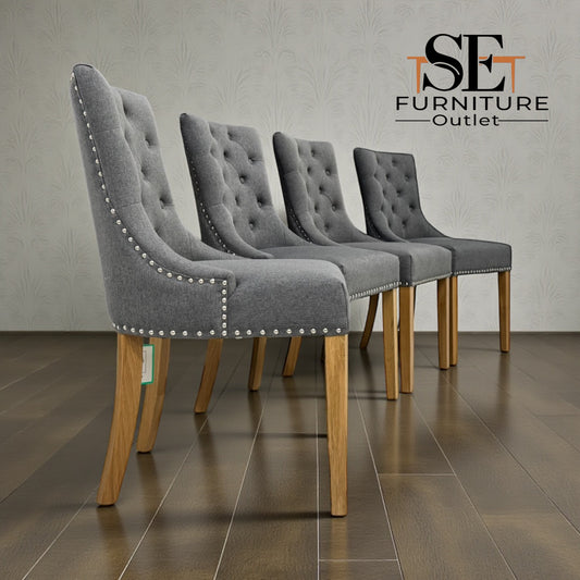 Set of 4 Natural Oak Dining Chairs in Grey Fabric, Vivien Range From Oak Furnitureland RRP £260 each