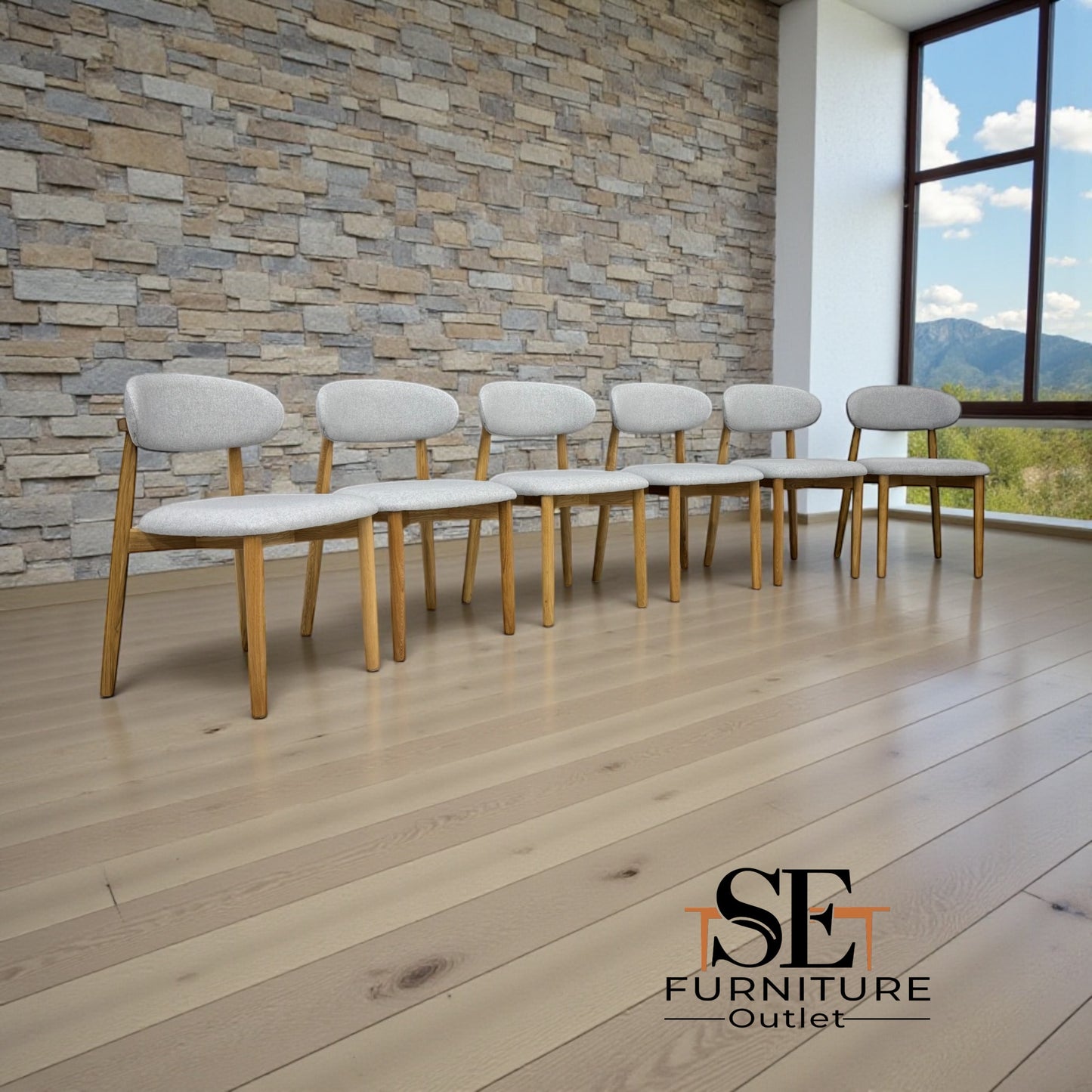 Set of 6 Natural Oak Dining Chairs in Cloud Grey, OTIS Range From Oak Furnitureland RRP £260 each