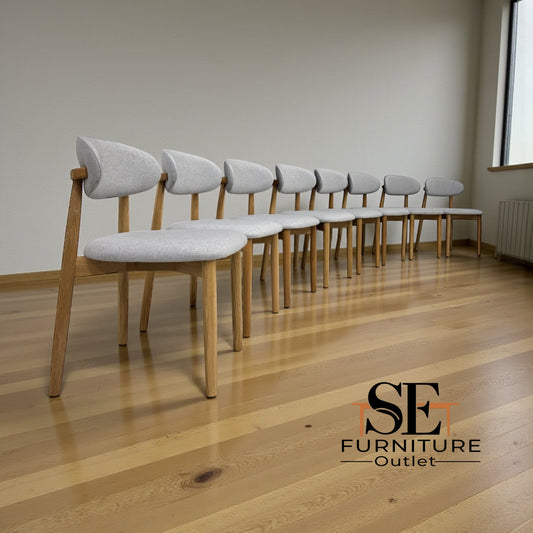 Set of 8 Natural Oak Dining Chairs in Cloud Grey, OTIS Range From Oak Furnitureland RRP £260 each