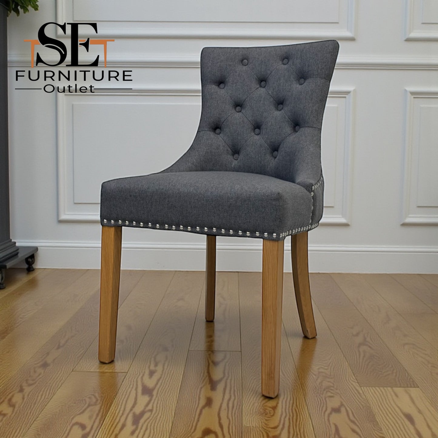 Set of 4 Natural Oak Dining Chairs in Grey Fabric, Vivien Range From Oak Furnitureland RRP £260 each