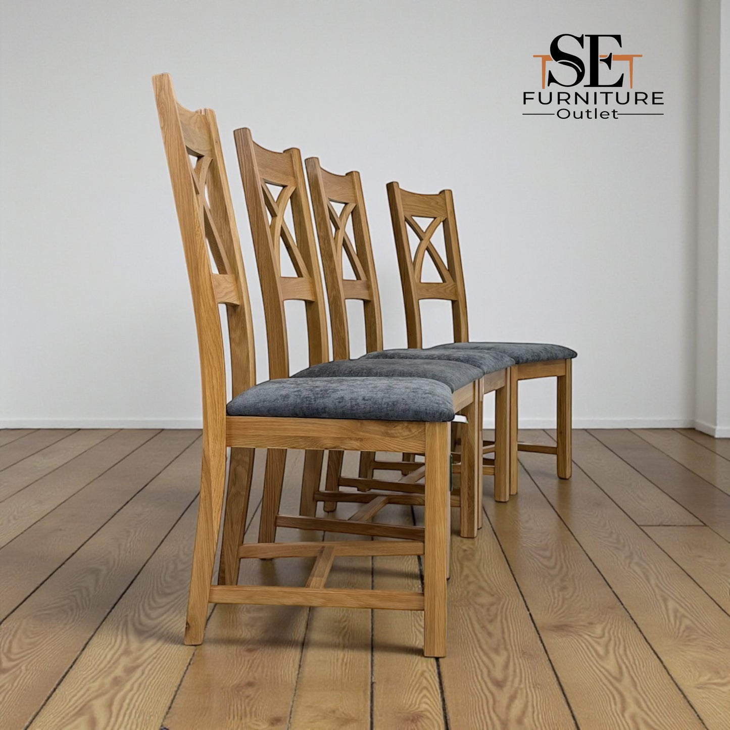 Set of 4 Natural Oak Dining Chairs, Cross Back Range From Oak Furnitureland RRP £200 Each