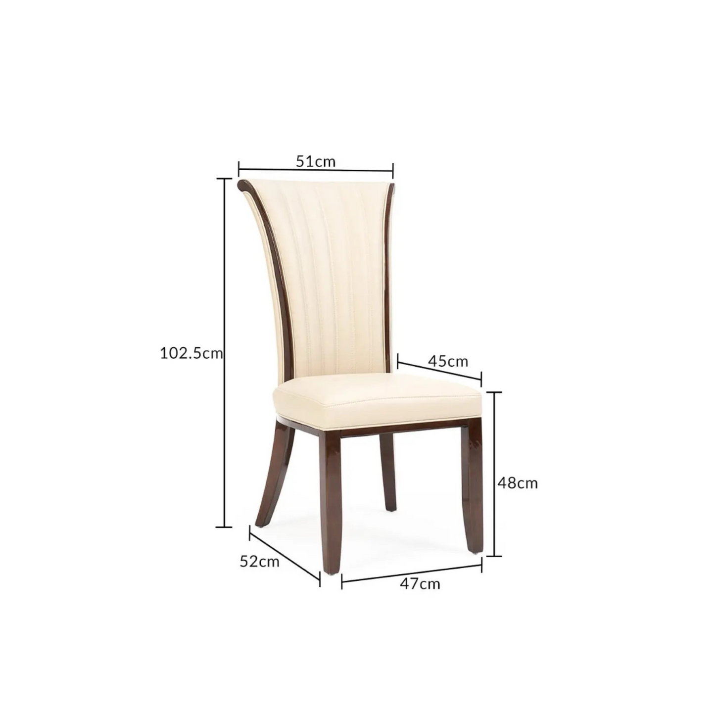Set of 6 Solid Hardwood Frame & Cream Faux Leather High-back Dining Chairs