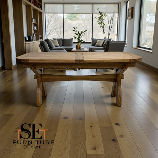 Natural Solid Oak Extending Dining Table, 10 to 12 Seater Hercules Range From Oak Furnitureland RRP £1099