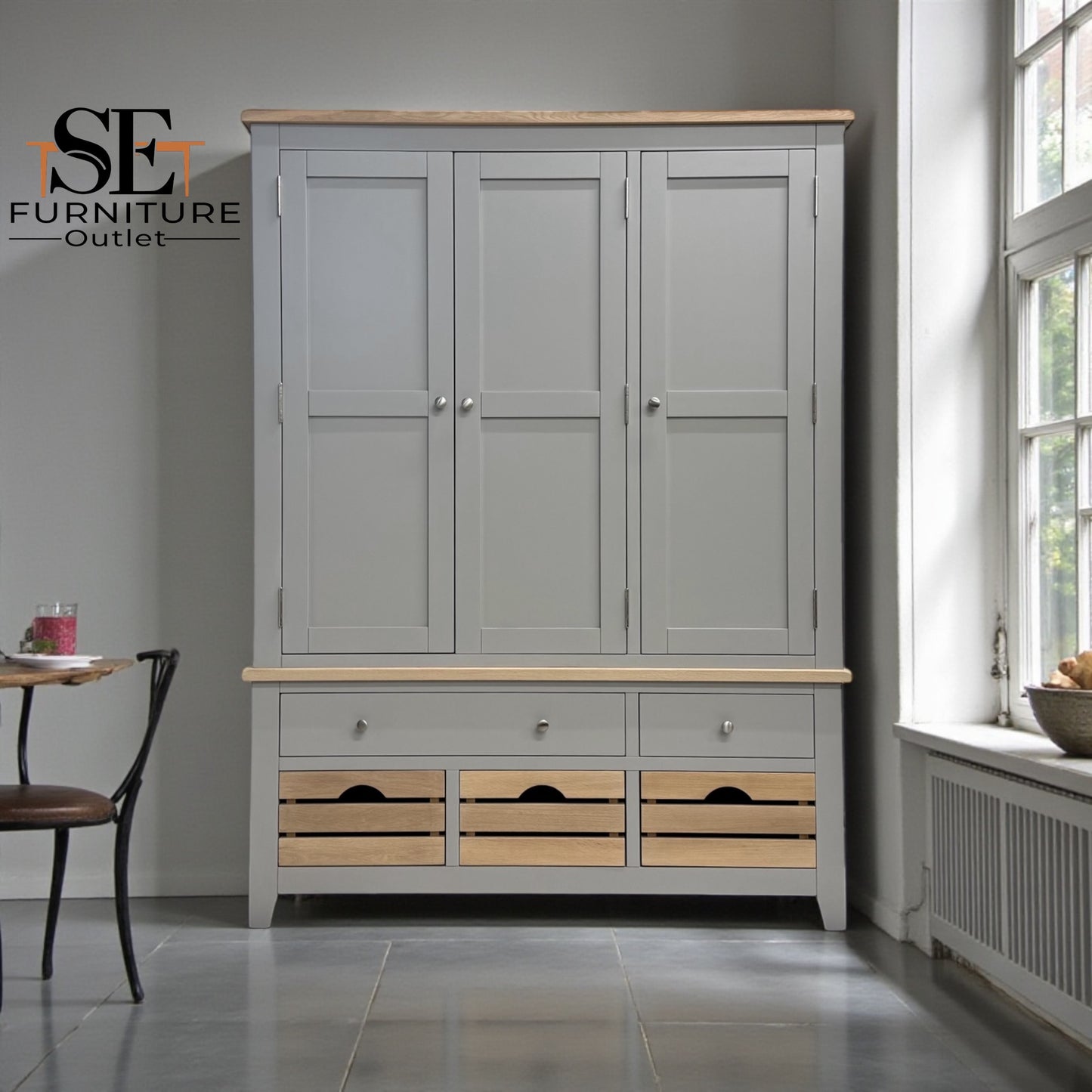 Solid Oak Top & Solid Wood Frames Triple Larder, Chester Dove Grey RRP £1999