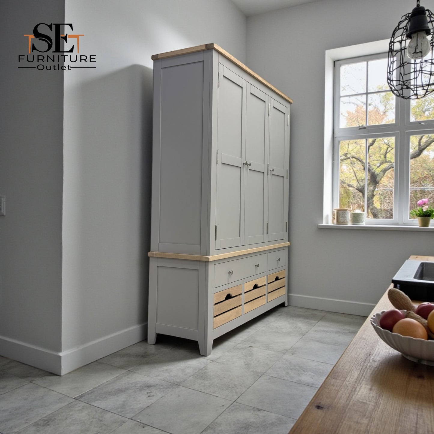 Solid Oak Top & Solid Wood Frames Triple Larder, Chester Dove Grey RRP £1999